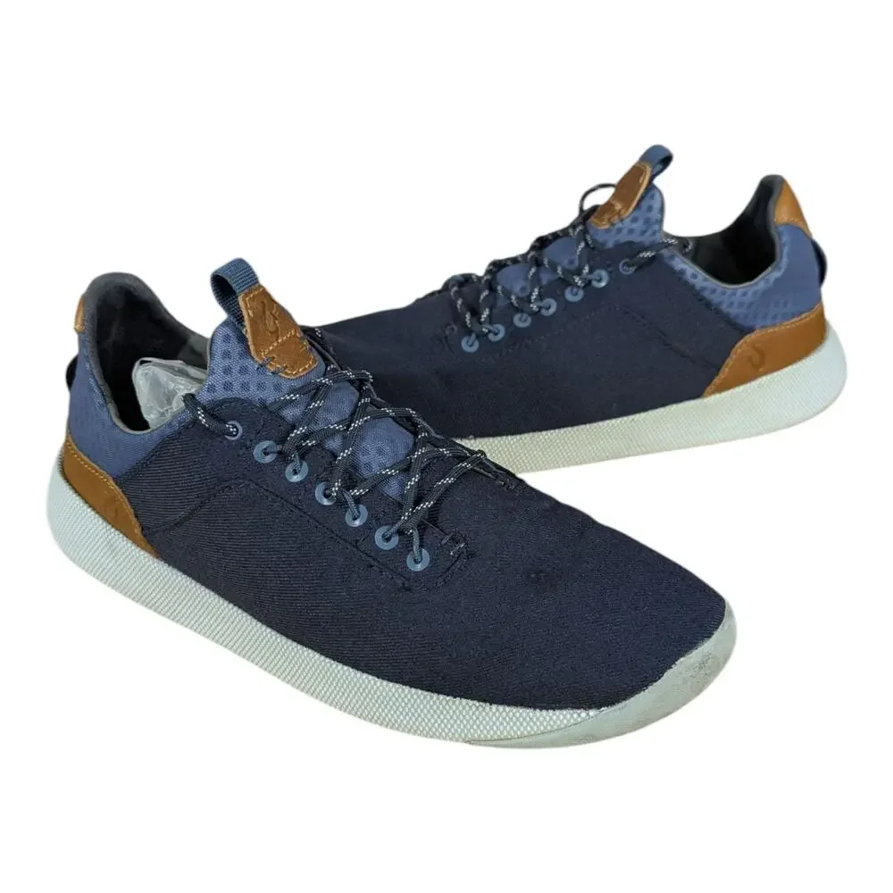 Olukai Mens Shoes Size 9 Navy Blue Brown Palewai Nanea Li Sneakers